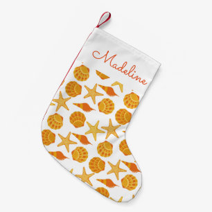 Orange Beach Muschel Pattern Name hinzufügen Kleiner Weihnachtsstrumpf