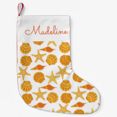 Orange Beach Muschel Pattern| Name hinzufügen Kleiner Weihnachtsstrumpf (Vorderseite)