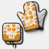 Orange Beach Muschel Pattern Ofenhandschuh & Topflappen-Set (Vorderseite/Rückseite)