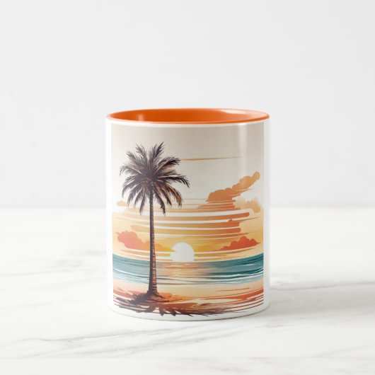 Orange Beach Sketch Mug - Vibrant Coastal Charm Zweifarbige Tasse (Mittel)