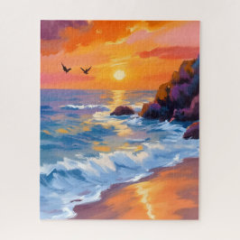 Orange-Beach-Sonnenuntergang | Küstenmalerei Puzzle