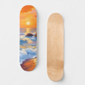 Orange Beach Sunset Coastal bemalt Skateboard (Vorderseite)