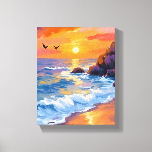 Orange Beach Sunset | Coastal Painting Leinwanddruck (Vorderseite)