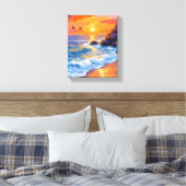 Orange Beach Sunset | Coastal Painting Leinwanddruck (Insitu (Schlafzimmer))