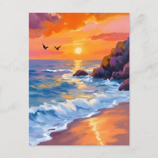 Orange Beach Sunset | Küstenmalerei Postkarte (Vorderseite)