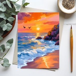 Orange Beach Sunset Küstenmalerei Postkarte