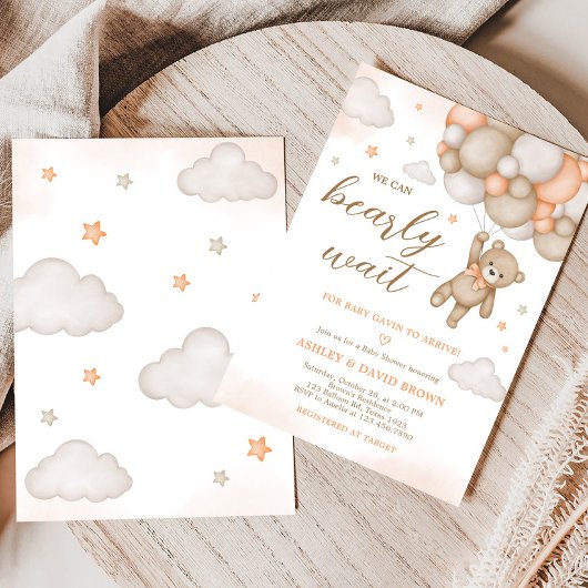 Orange Bear Balloons Baby Shower Einladung