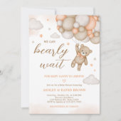 Orange Bear Balloons Baby Shower Einladung (Vorderseite)