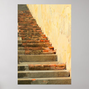 Orange beherrscht diese Treppen-Druck des 16. Poster