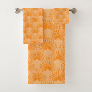 Orange & Beige Art-Deko-Muster Badhandtuch Set