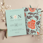 ORANGE BEIGE PEONIES CHINOISERIE EINLADUNG