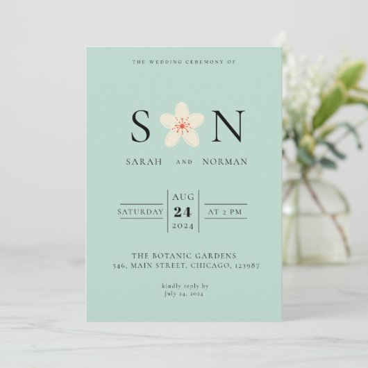 ORANGE BEIGE PEONIES CHINOISERIE EINLADUNG (Stehend Vorderseite)