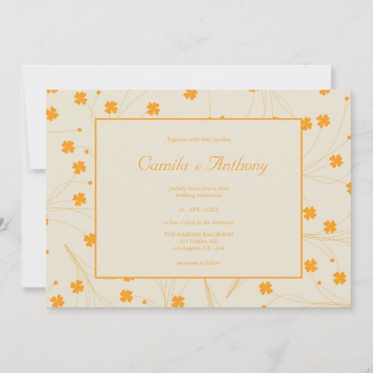 Orange Beige Retro Y2K 70er Blume Muster Einladung (Vorderseite)