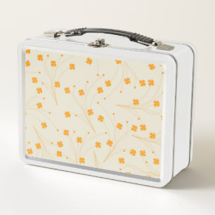 Orange Beige Retro Y2K 70er Blume Muster Metall Brotdose