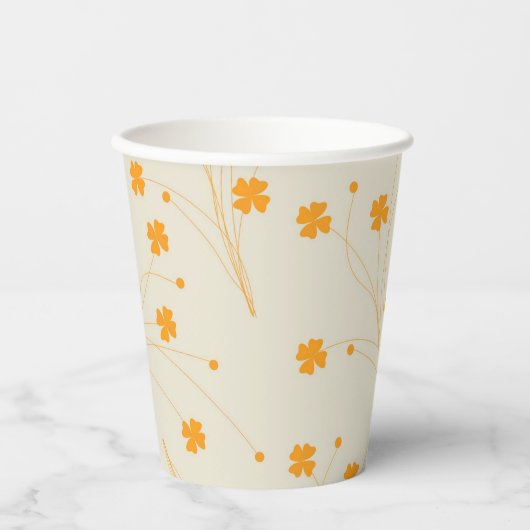 Orange Beige Retro Y2K 70er Blume Muster Pappbecher (Vorderseite)