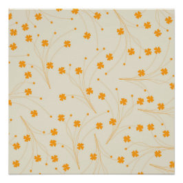 Orange Beige Retro Y2K 70er Blume Muster Poster