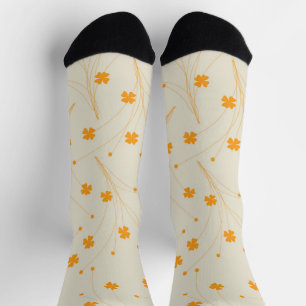 Orange Beige Retro Y2K 70er Blume Muster Socken
