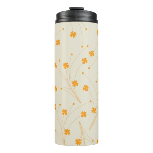 Orange Beige Retro Y2K 70er Blume Muster Thermosbecher (Vorderseite)