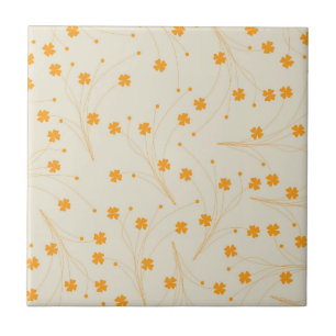 Orange Beige Retro Y2K 70er Jahre Blumenmuster Fliese