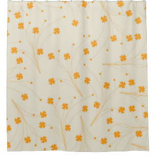 Orange Beige Retro Y2K Blumenmuster der 70er Jahre Duschvorhang