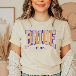 Orange + Beige Streifen Navy Varsity BRIDE T-Shirt