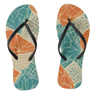 Orange, Beige und Türkis Abstrakt Badesandalen