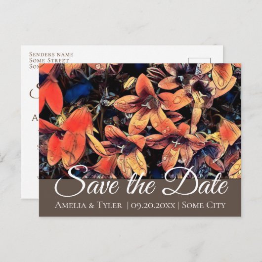 Orange Bellblumen Blütenhochzeit Save the Date Postkarte (Vorne/Hinten)