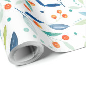 Orange Berries & Leafs Aquarellfarben Illustration Geschenkpapier (Rolleneckpunkt)