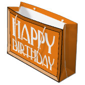Orange Beveled Happy Birthday Art Deco Große Geschenktüte (Vorderseite Schrägansicht)