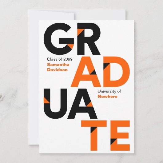 Orange Big Fett Angle Cut Letters Abschluss Einladung (Vorderseite)