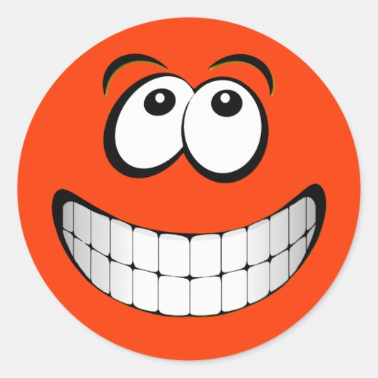 Orange Big Grin Face Runder Aufkleber (Vorderseite)
