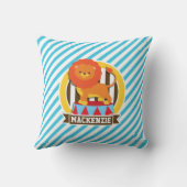 Orange Big Top Circus Lion; Blaue und weiße Streif Kissen (Rückseite)