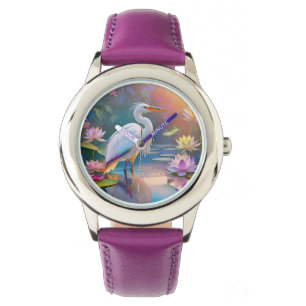 Orange Billed White Heron Fantasy Bird Armbanduhr