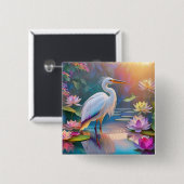 Orange Billed White Heron Fantasy Bird Button (Vorne & Hinten)