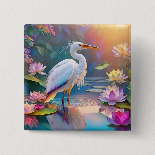 Orange Billed White Heron Fantasy Bird Button (Vorderseite)