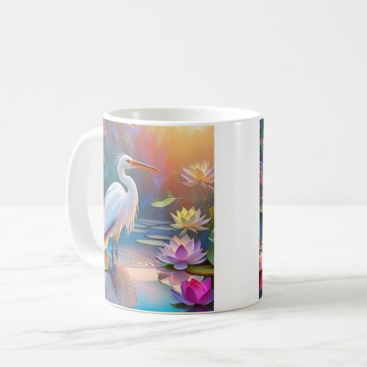 Orange Billed White Heron Fantasy Bird Kaffeetasse (Vorderseite Links)