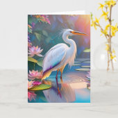 Orange Billed White Heron Fantasy Bird Karte (Gelbe Blume)