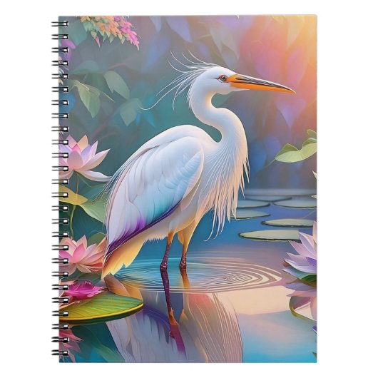 Orange Billed White Heron Fantasy Bird Notizblock (Vorderseite)