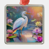 Orange Billed White Heron Fantasy Bird Ornament Aus Metall (Vorne)