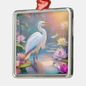 Orange Billed White Heron Fantasy Bird Ornament Aus Metall (Links)