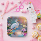 Orange Billed White Heron Fantasy Bird Pappteller (Party)