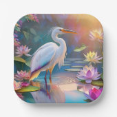 Orange Billed White Heron Fantasy Bird Pappteller (Vorderseite)