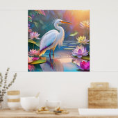 Orange Billed White Heron Fantasy Bird Poster (Küche)