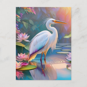 Orange Billed White Heron Fantasy Bird Postkarte