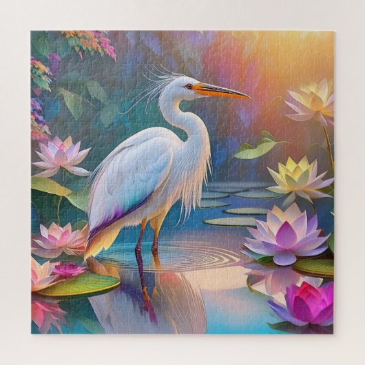 Orange Billed White Heron Fantasy Bird Puzzle (Vertikal)