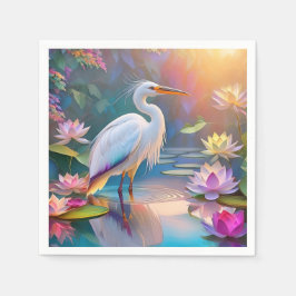 Orange Billed White Heron Fantasy Bird Serviette