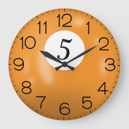 Orange Billiard #5 Ball Große Wanduhr (Vorderseite)