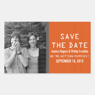 Orange Binärcode-Foto-Save-the-Date-Aufkleber Rechteckiger Aufkleber