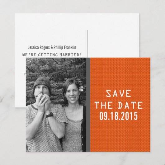 Orange Binary Code Foto Save the Date Postkarte (Vorne/Hinten)
