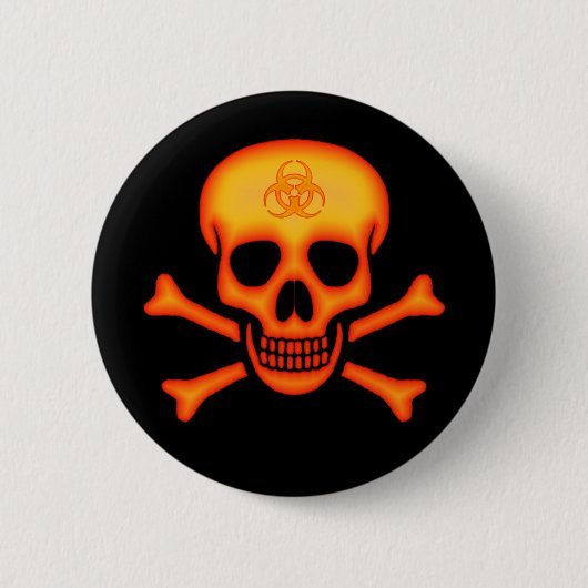 Orange Biogefährdung-Schädel-Knopf Button (Vorderseite)